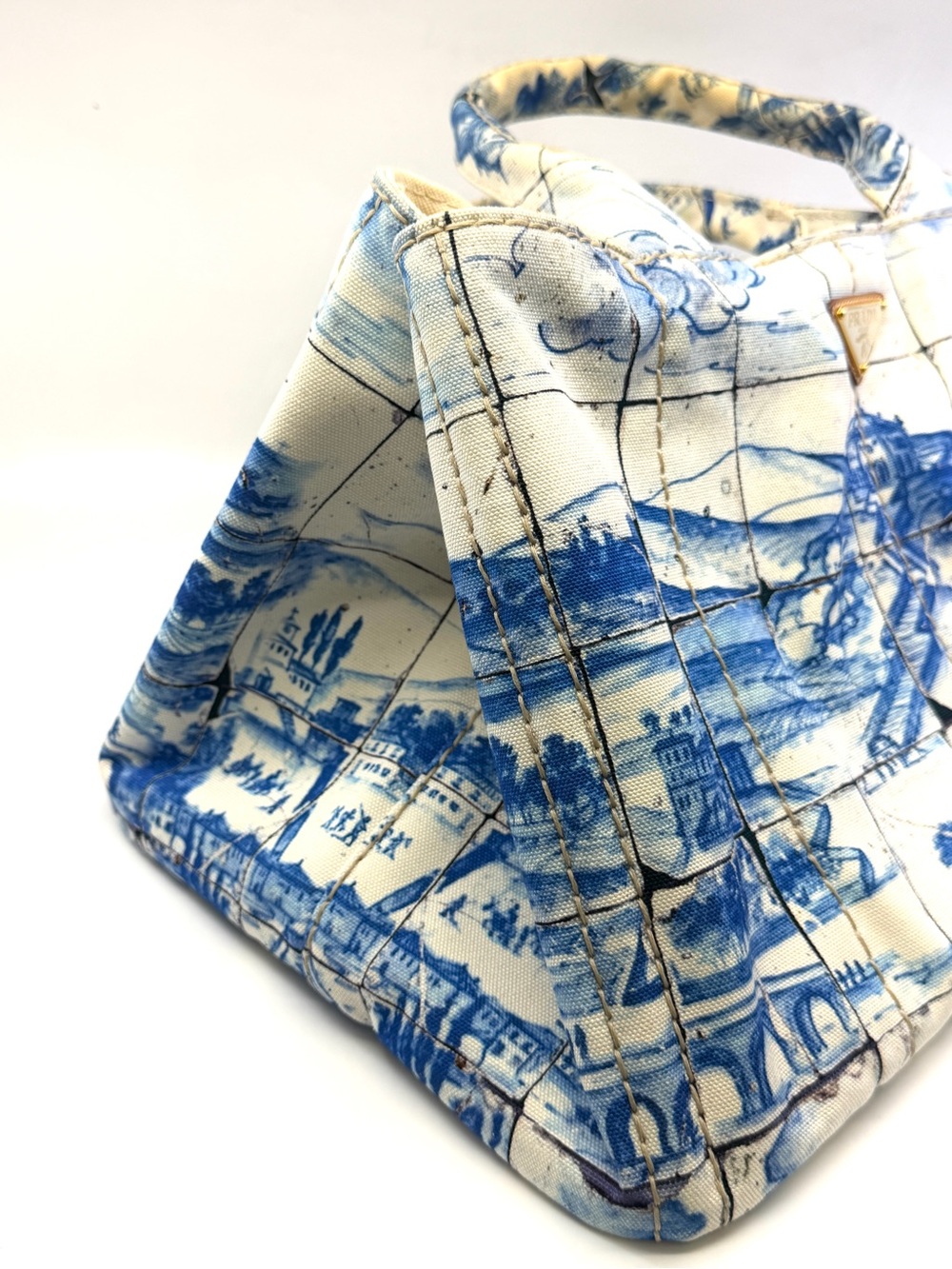 Authentic Prada Canapa Azulejos Large Canvas Tote bag - Picture 15 of 16